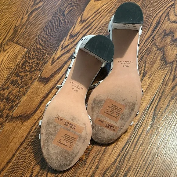 kate spade White with Black Polka Dot Bow Sandals with Block Heel - Picture 5 of 5